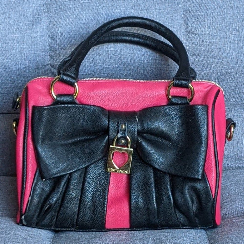 Betsey Johnson Pink & Black Bow Handbag / Satchel
